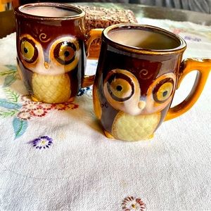 Vintage Gibson Brown Stoneware Owl Coffee Mugs. Set of 2. 12oz.